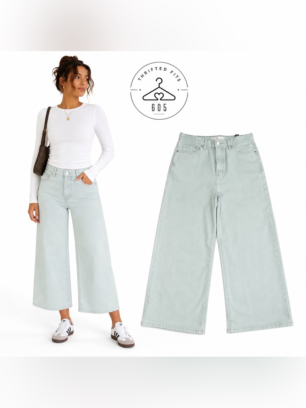 Banana Republic Wide-Leg Cropped Jeans in Mint Green